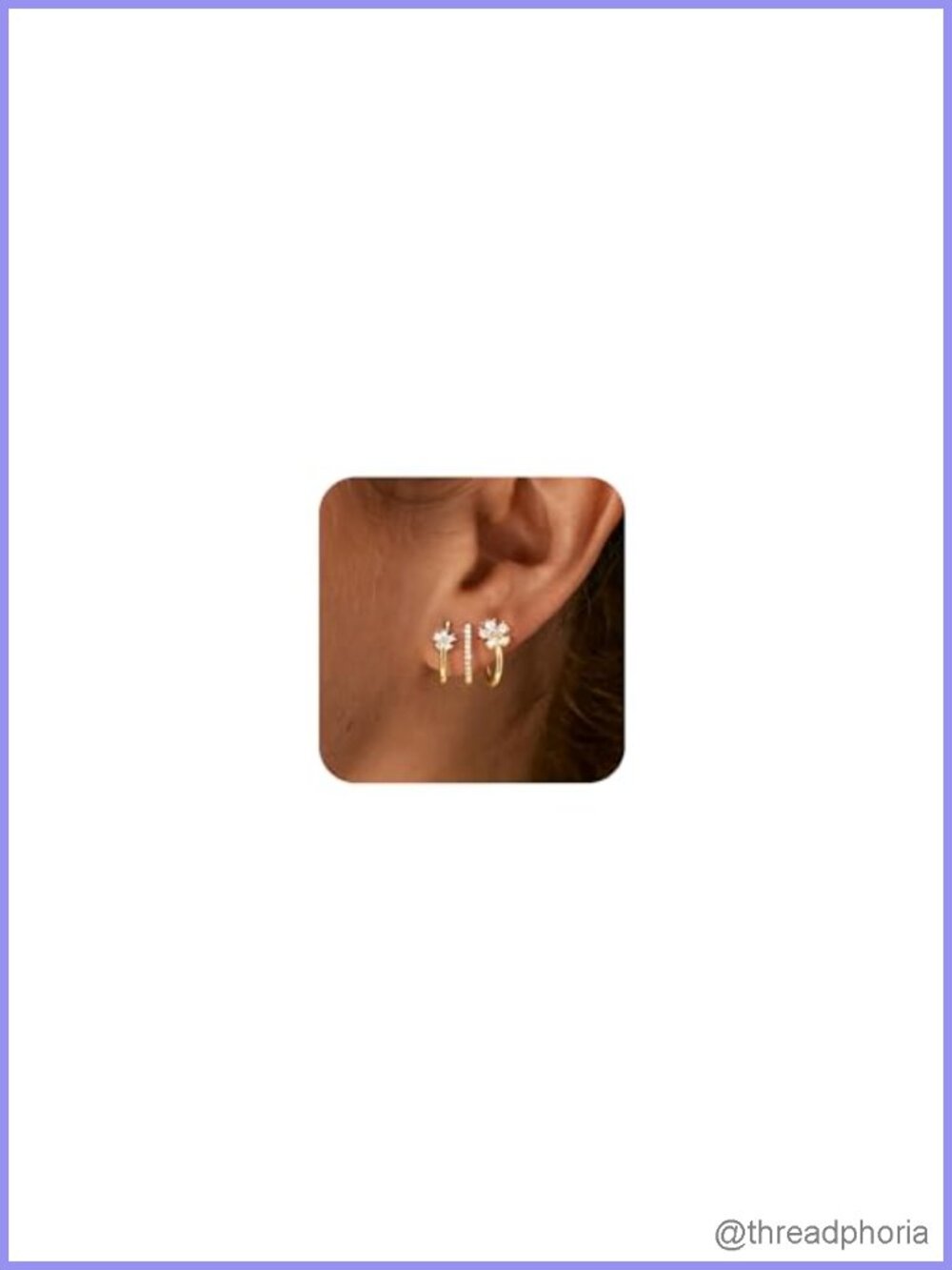 14k Gold Plated Triple Huggie Stud Earrings with Zirconia for Women